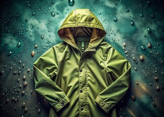 Vintage Raincoat Flat Lay: Earthy Tones, Soft Fabric, Reflective Surface