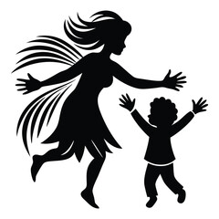Mother and child playing silhouette on white background vector, Symbol of family, child, dance, happy mother's day