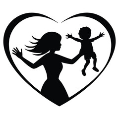 Mother and child playing silhouette on white background vector, Symbol of family, child, dance, happy mother's day