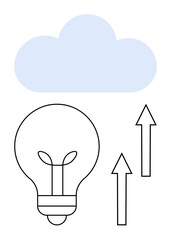 Lightbulb linked to upward arrows and cloud evokes ideas of innovation, cloud storage, and technology. Ideal for creativity, data transfer, sustainability, digital growth, strategy, energy