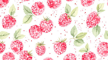 Watercolor pattern featuring raspberries white background
