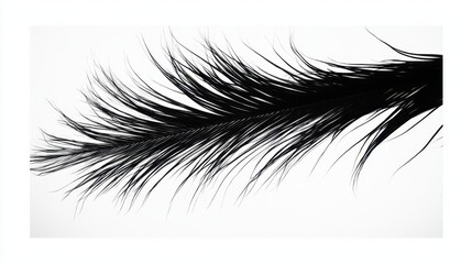 Fototapeta premium Close-up of a black feather with fine details and soft texture on a white background for minimalist design