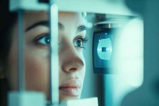 An eye exam on a patient, using a retinal camera.