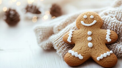 Fototapeta premium Gingerbread man christmas decoration isolated on white background food photography festive setting close-up view