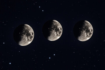 Fototapeta premium Three full moons shining brightly in a starry night sky