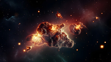 Naklejka premium Stunning image of a colorful nebula with a bright star peeking through the cosmic clouds against the infinite depths of outer space.