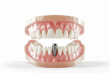 Obraz premium Dental implants displayed in a model of a human jaw demonstrating oral health and restoration procedures