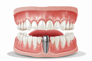 Obraz premium Dental implants displayed in a model of a human jaw demonstrating oral health and restoration procedures