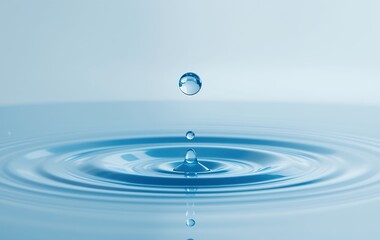Translucent water droplet hovering above a serene water surface with ripples