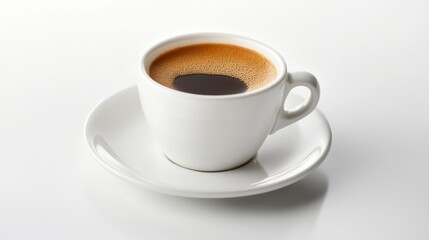 Fototapeta premium White cup of hot coffee with foam on clean white background