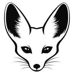 Obraz premium Fennec fox face linear illustration animal black vector