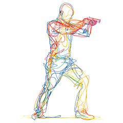 Line drawing shooter player art colorful sketch vector