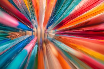 Colorful feathers arranged in a vibrant display at a craft market