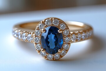 Stunning Oval Blue Sapphire and Diamond Ring in 18k Gold - Luxury Jewelry