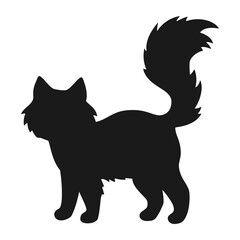 Cartoon black cat silhouette isolated on white background. Cute standing feline silhouette. Vector illustration