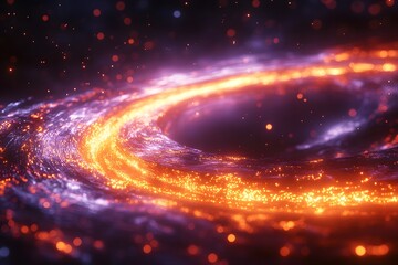 Obraz premium Vivid Cosmic Vortex: Abstract Swirling Galaxy and Fiery Particles for Digital Art and Design