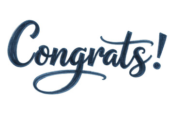 Congrats hand-lettered navy blue text with transparent background
