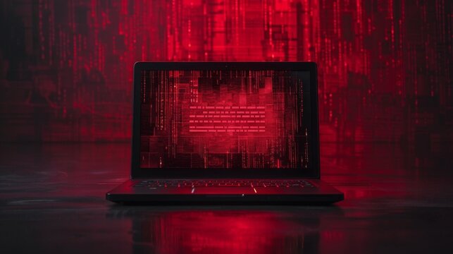 Malware breach simulation on a laptop depicting a compromised data security environment
