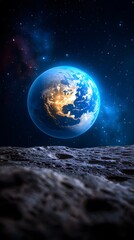 Obraz premium Lunar Landscape with Earth