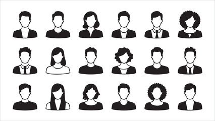 Obraz premium Eighteen Diverse Faceless Profile Icons Male, Female, Business, Casual