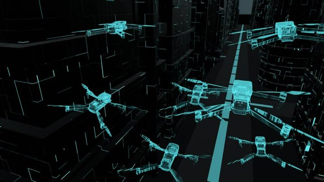 drone squad, Quadro copters, hologram, control system, high-tech technology, military technology, background, abstraction