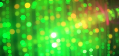 Obraz premium Abstract green light leaks & colorful matrix, defocused, dreamy, retro, futuristic, neon, disco, analog film texture, analog, vibrant