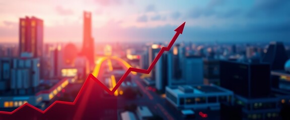 Abstract graph rising on blurred city background,  currency, finance