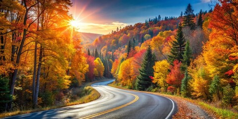 Naklejka premium Winding Fall Road, Parc de La Mauricie, Quebec, Canada - Autumn Scenery