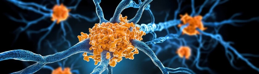 Neurons with Amyloid Plaques Illustrating Brain Disease and Neural Network Degeneration