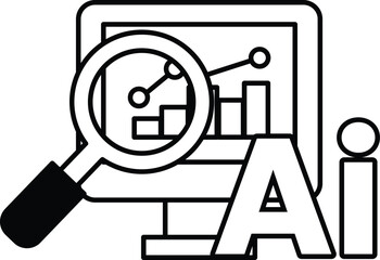 computer monitor with a magnifying glass on it and the word AI underneath
