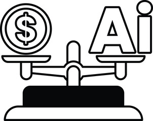 dollar sign is on one side of a scale, and the word AI is on the other side