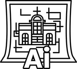 sign with a building on it and the letters AI