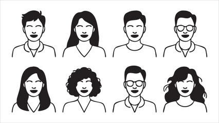 Diverse Happy People Icons Smiling Faces, Hair Styles, and Genders