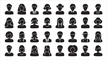 Diverse Avatar Icons Male, Female, Hairstyles, and Attire Collection