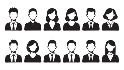 Twelve Faceless Business People Icons Male, Female, Avatar Set