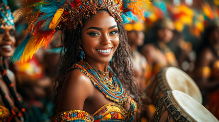 Fototapeta premium Joyful carnival dancer radiates vibrant festival energy