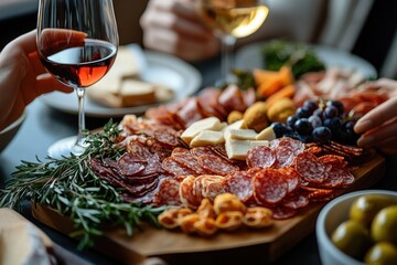 Cozy Dinner Scene with Charcuterie Board and Rosé Wine