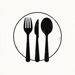 Minimalist Fork Spoon Graphic Design Icon for Food Service Menu and Restaurant