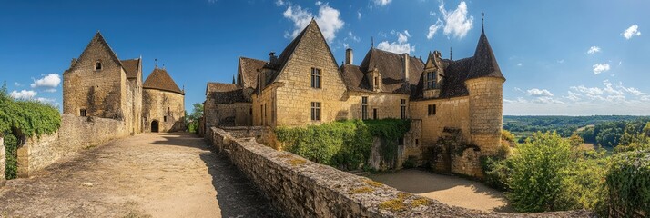 La Roque-Gageac: Panoramic View of Historic Castle in Dordogne, Aquitaine, France