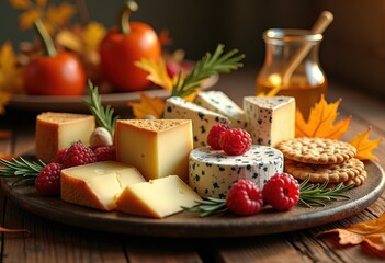 indulgent assortment artisanal cheeses stylish plate featuring unique accompaniments ultimate gourmet experience, variety, texture, flavor, slice