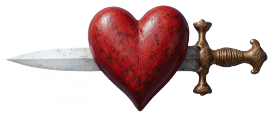Red Heart Impaled by Sword with Transparent Background