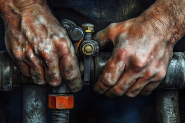 A detailed view of a plumber's hands using a pipe wrench to secure plumbing connections.