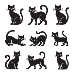  Set of black cat silhouettes.