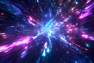 Naklejka premium Hyperspace Journey: A cosmic flight through nebulae and stars.