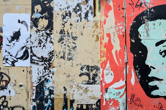 A vibrant tapestry of feminist wheatpaste posters dances on the urban wall, each colorful design a thought-provoking