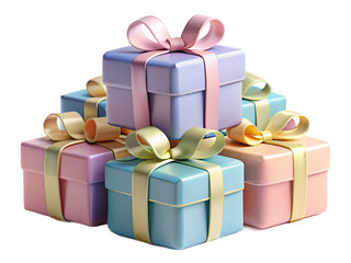 Obraz premium Stack of Pastel Gift Boxes with Ribbons – Festive 3D Illustration