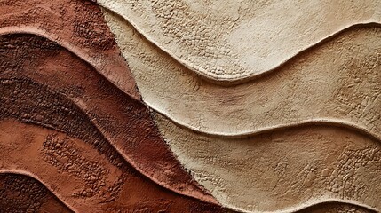 The subdued clay texture highlights an earthy color scheme of browns and beiges, with intricate patterns and