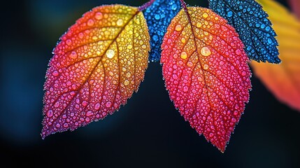 Fototapeta premium Vibrant autumn leaves covered in water droplets
