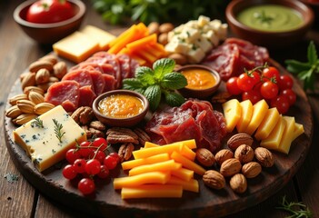 vibrant appealing colorful snack spread showcasing mouthwatering bites intriguing arrangements gourmet pleasure, appetizer, catering, cuisine, delectable