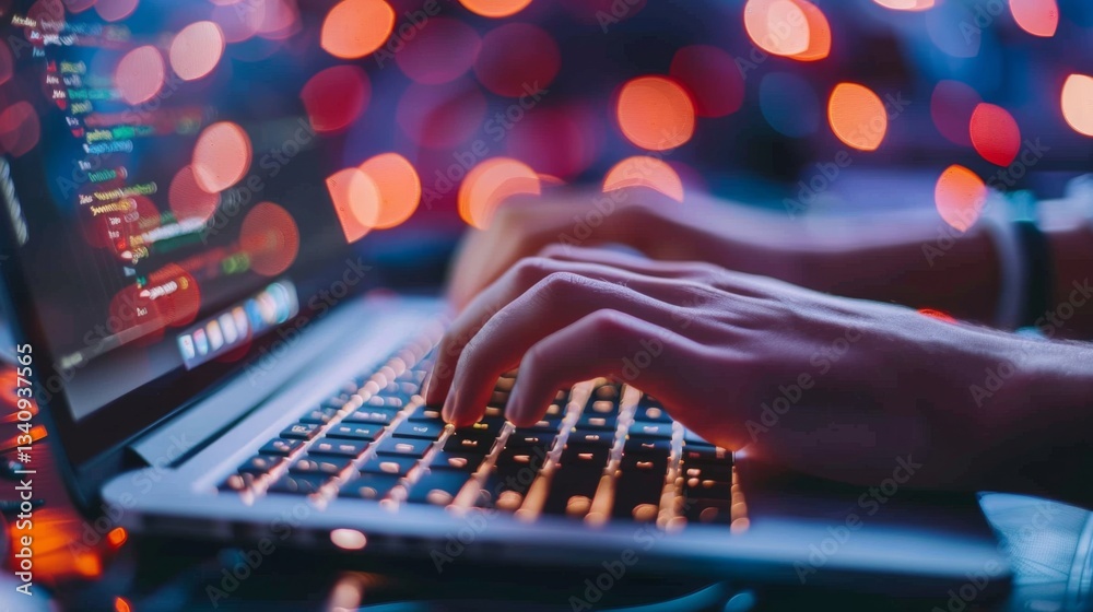 Poster protecting data from malware breaches using advanced ai solutions during nighttime programming sessi